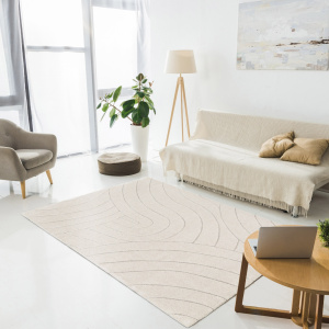 Tapis de salon doux à motif organique - Nova - Beige - salon