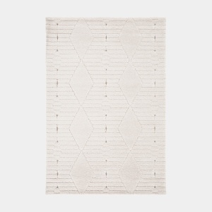 Tapis de salon graphique en relief - Ilyes - Blanc crème