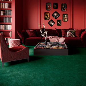 Moquette Ultra douce Pulse Vert forêt, ambiance cocooning et douceur incomparable dans un salon