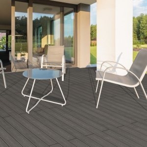 Lame terrasse en bois composite 2 côtés - Gris - terrasse