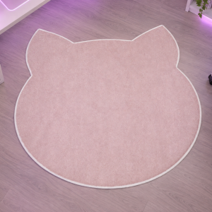 Tapis Miaou - Chat Kawai - Rose poudré, tapis en forme de tête de chat au design doux et original