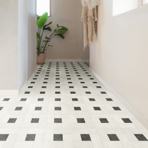 Sol vinyle textile économique dalles de sol avec cabochon noir et gris - couloir