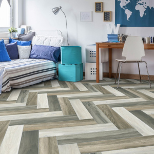 Sol Vinyle Link - Imitation parquet coloré bâton rompu - Surface satinée - Chambre