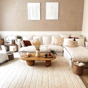 Tapis en relief géométrique Andréa écru et beige naturel - partenariat