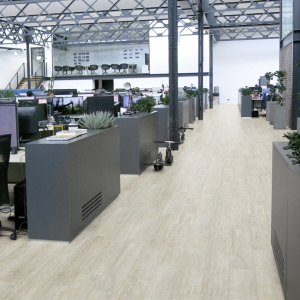 Sol PVC Gerflor Creation 55 White Lime, lame résistante pour open space contemporain