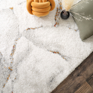 Tapis de salon - Marbré blanc - Veinage couleur - Tranche