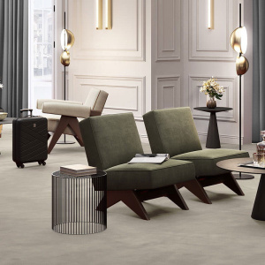 Moquette haute résistance Sylon tendre muscade revêtement textile dans un salon lumineux