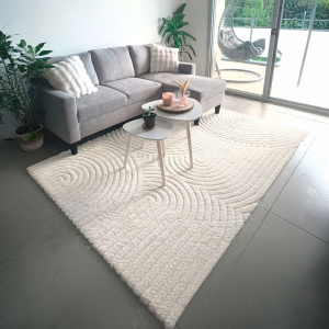 Tapis de salon en relief - Circle - Courbe écru et crème - salon