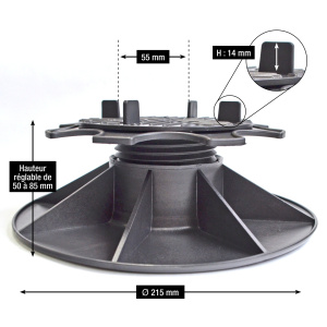 Plot terrasse - Lambourde larg. max. 55 mm - Hauteur réglable de 5 à 8,5 cm - schéma technique du plot