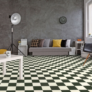 Sol Vinyle Happy Days - Carrelage damier droit - Noir et blanc finition satinée ambiance vintage