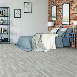 Sol Vinyle First - Imitation parquet gris clair - Effet argenté adapté chambre et bureau