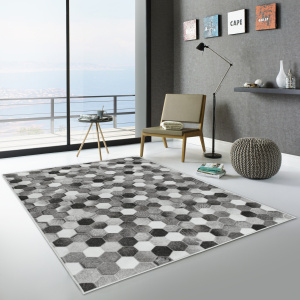 Tapis toucher soft - Imprimé peau de vache - Patchwork gris - Ambiance Salon