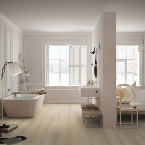 Lame vinyle clipsable - Gerflor R55 Lock+ Acoustic - Selma light dans une salle de bain baignée de lumière naturelle