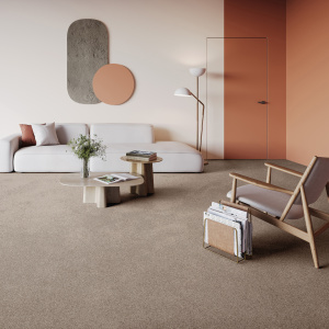 Tapis sur mesure en polyester recyclé Re-life beige, intérieur moderne et chaleureux