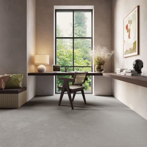 Tapis sur mesure Chromaluxe gris organique conçu pour résister aux taches et à l’usure