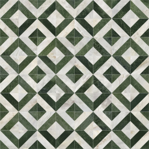 Tapis sur mesure Vinyle éco-conçu - Losanges de marbre - Blanc et vert