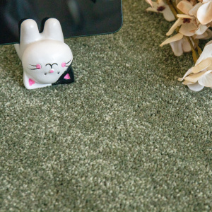 Moquette ultra douce Kawaii - Vert kaki avec figurine décorative et feuillage séché sur velours moelleux