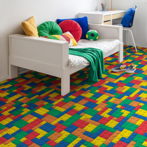 Sol en vinyle ludique avec le tapis sur mesure Vinyle pour les enfants - Motif Puzzle jeu de briques multicolore