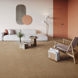 Tapis sur mesure Re-life camel en polyester recyclé, sol gris chic et cosy