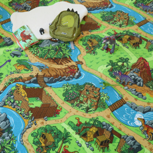Tapis de jeu sur mesure - Circuit de voiture - Volcans et dinosaures