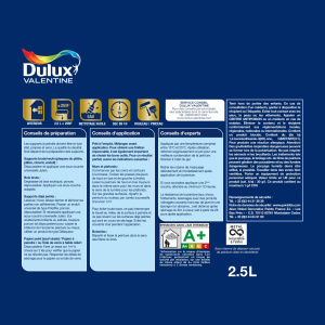 Dulux Valentine Le Blanc Haute Résistance - Toutes pièces - Satin Blanc - étiquette arrière