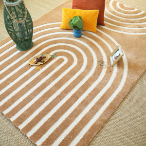 Tapis de salon Néo Circle courbe crème et noisette