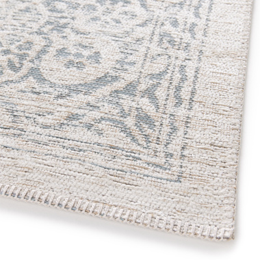 Tapis à motif oriental en tissu chenille recyclé Camélia gris - coin