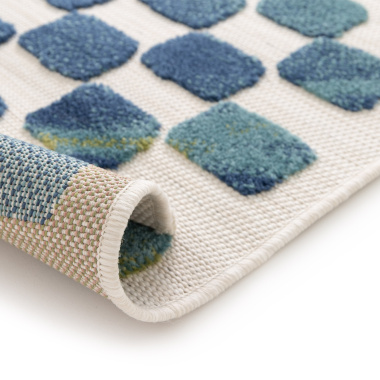 Tapis intérieur et extérieur motif géométrique - Idylle - Bleu et vert - envers
