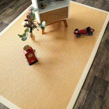 Tapis Sisal Veracruz - Chevron - Miel - ganse coton écru