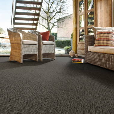 Moquette Tissé Plat - Natté Sumatra - Noir - Salon avec extérieur