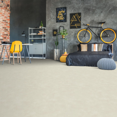 Sol Vinyle textile Rénove - Envers gris - Béton lissé ivoire - chambre