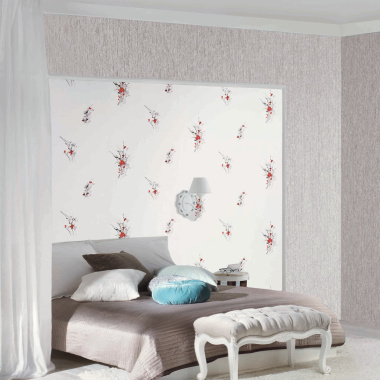 Papier peint vinyle expansé sur intissé - Aquarelle - Fleurs rouges - Chambre