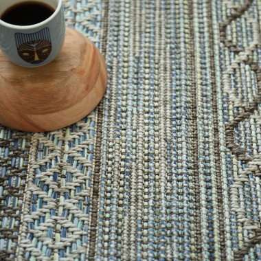 Tapis sur mesure tissé plat Aztlan bleu multicolor - gros plan