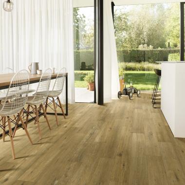 Sol Vinyle Textile Haute Performance - Imitation bois chêne rustique - salle à manger