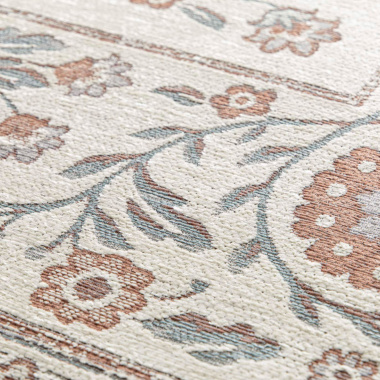 Détail tissage jacquard façon gobelin du tapis souple recyclé Minia Brume