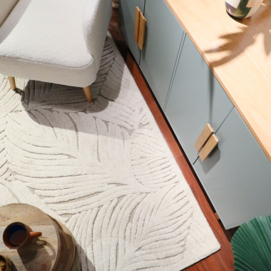 Tapis de salon en matière recyclée Ode à la nature beige et crème - vue du dessus