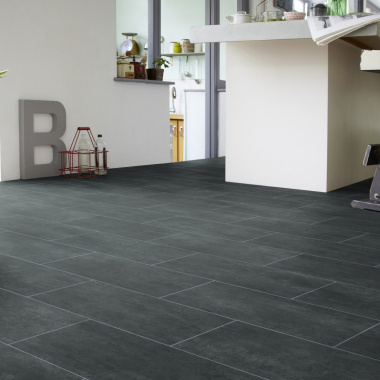 Sol PVC Best - Motif Carrelage Gris Foncé Marbré - cuisine
