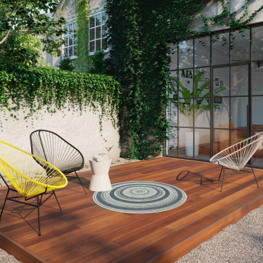 Tapis rond d'extérieur ou d'intérieur - Céleste - Bleu et vert - terrasse