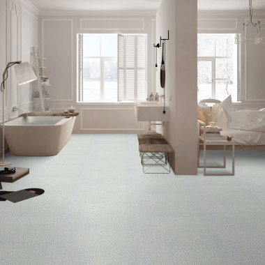 Sol vinyle Style carrelage petite mosaïque argentée bleu - salle de bain