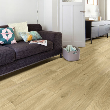 Sol Vinyle Textile Grande largeur - Aspect parquet chêne clair - Salon