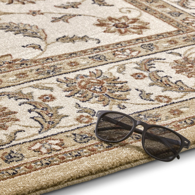 Tapis style persan en velours ras - Kiana - Beige antique - tranche