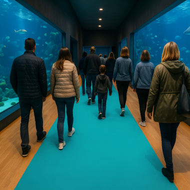 Moquette Stand Event - Turquoise - Allée de circulation dans un aquarium géant
