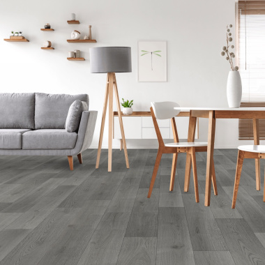 Sol Vinyle Textile Spécial Rénovation - Parquet lames larges - Bois gris anthracite - salon