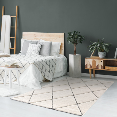 Tapis de salon graphique en relief - Louisa - Crème et noir - chambre