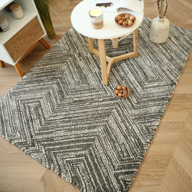 Tapis ultra-doux - Minimaliste - Anthracite dessin graphique beige - Vue de loin