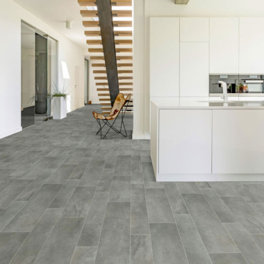 Sol Vinyle Textile Rénove - Imitation Carrelage industriel gris - Cuisine et couloir