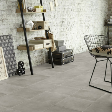 Sol PVC Sous Couche Textile - Carrelage aspect Béton - Gris - Décoration salon