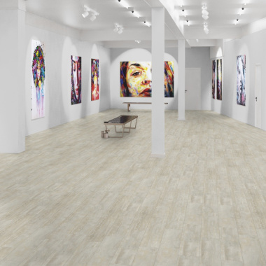 Lame vinyle Gerflor - Creation 55 rigid acoustic à clipser - spécial rénovation - White Lime - exposition art