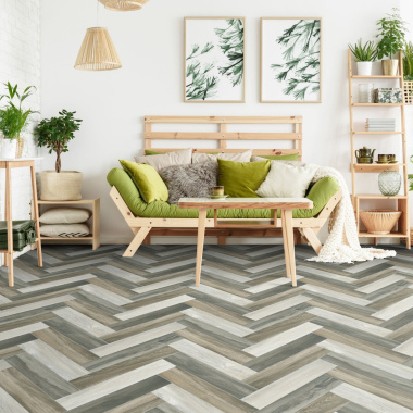 Sol Vinyle Link - Imitation parquet coloré bâton rompu - Surface satinée - Ambiance salon