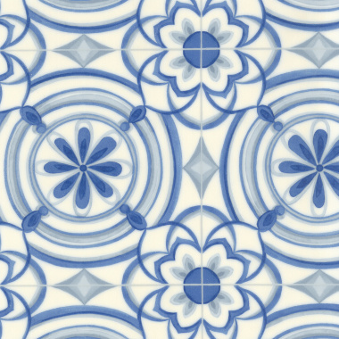 Gros plan des carreaux du Sol Vinyle Textile Rénove - Effet carreaux de ciment Andalousie - Bleu